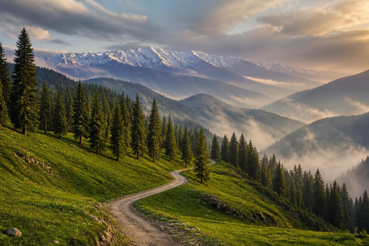 Pine forests and mountain path in Nathia Gali